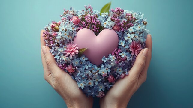 Image on elderly care, using pastel lavender, beige, and soft blue; with icons of heart, hands, and family in a gentle, warm design to emphasize support and kindness - Powered by Adobe