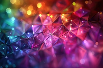 Abstract colorful geometric shapes with bokeh lights  creating a vibrant and dynamic visual.