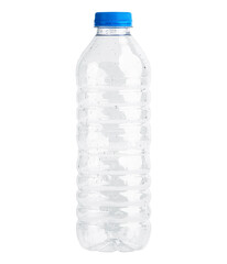 Fototapeta premium Plastic water bottle isolated on white background. A bottle with a blue cap.
