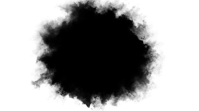 Ink splatter in splashes, drops and stains Abstract Ink splash spreads across the screen. ink splatter transition. ink brush stroke, fluid art black and white. Slide Show, Fade, Matte, Reveal mask