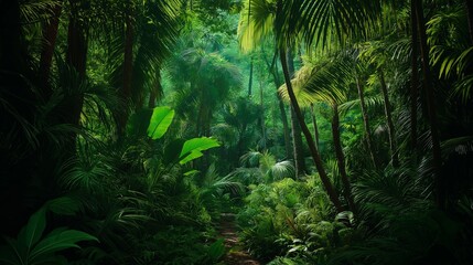 lush jungle landscape in majestic morning light illuminating. Generative AI