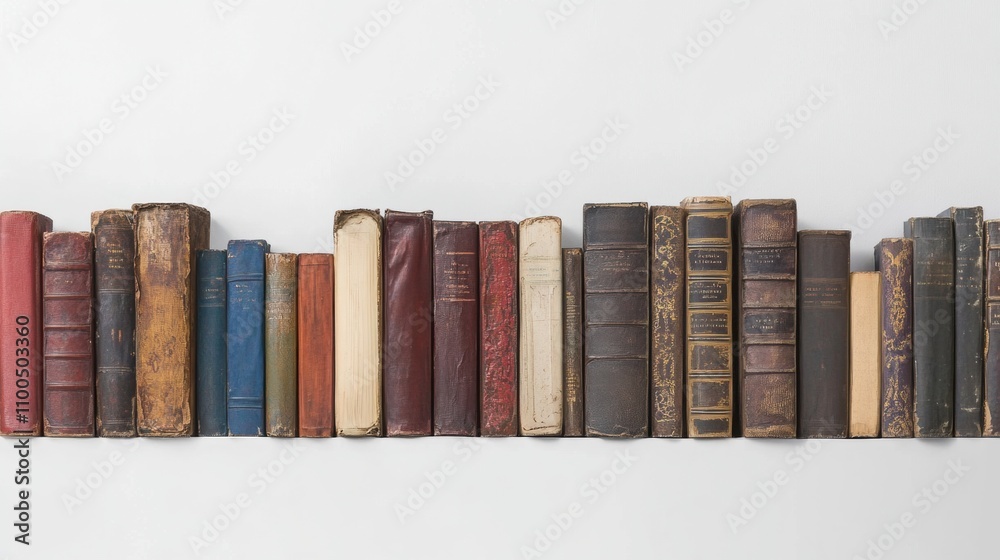 Poster a collection of books from various genres arranged evenly against a clean white background, showcasi