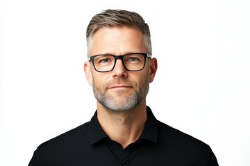 Obraz premium A man with glasses is wearing a black shirt