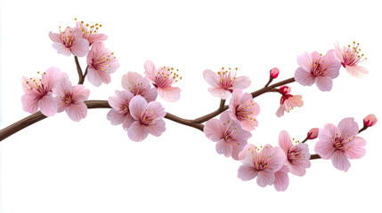 Fototapeta premium Delicate pink cherry blossom branch with blossoming flowers on white background