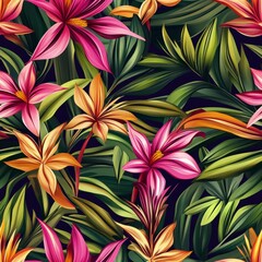 Vibrant Tropical Floral Pattern Design