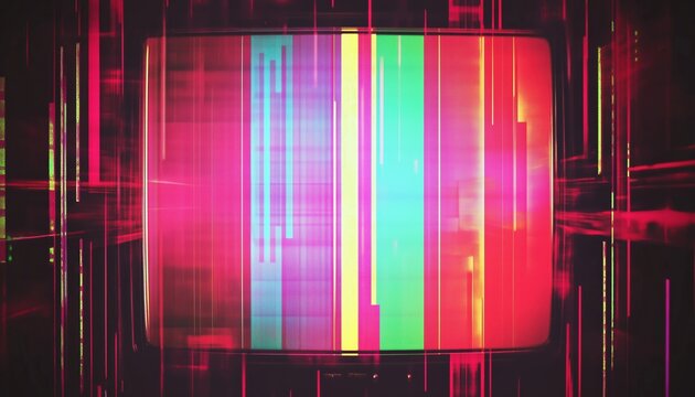 Retro Tv Test Pattern With Vhs Glitch Effect And Bars: No Signal Television Display For Vintage Feel And Nostalgic Vibes.