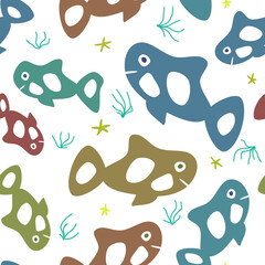 Seamless pattern of fish in the ocean. Illustration.