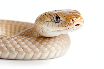 Fototapeta premium A snake is curled up on a white background