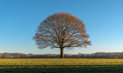 Fototapeta premium A lone tree stands tall against a clear blue sky