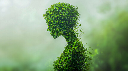 Fototapeta premium Leaf-covered silhouette of a female form in nature