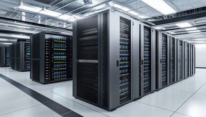 3d Rendering Of Server Racks In Computer Network Security Server Room Data Center: An Illustration Of Data Center Security Infrastructure.