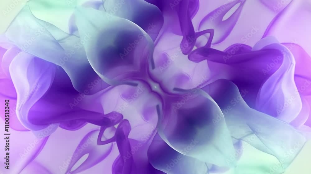 Poster Symmetrical shimmers of fabric in gradients of blue and purple come to life in smooth digital animation. Light transitions add dynamism and grace, emphasizing the subtle lightness of the composition