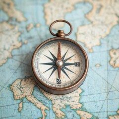 Exploring planning and budgeting strategies with a compass and map on a vintage roadmap