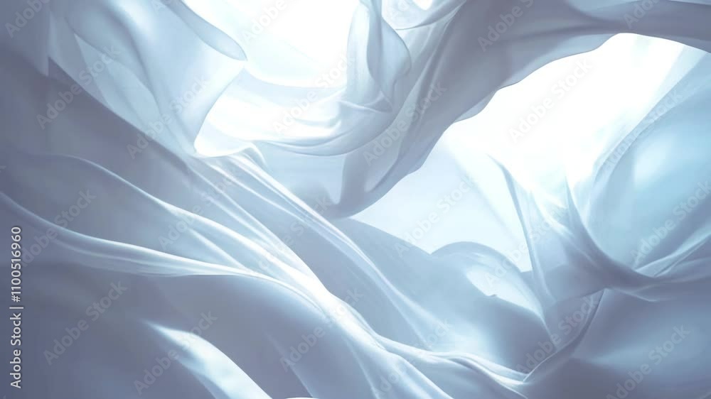 Leinwandbilder Animation of flowing white translucent fabric that moves smoothly, creating a light and airy effect. Light shimmers add volume and a gentle gradient, emphasizing the minimalist style