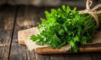 Fresh Parsley Bunch on Wooden Table for Culinary Use