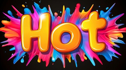 Bright and colorful 'Hot' text design with vibrant paint splashes in the background.