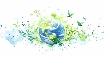 Creative illustration of a vibrant earth surrounded by nature