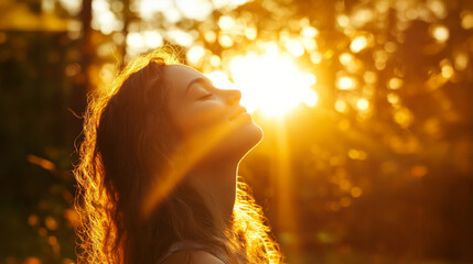 Experiencing reiki healing under warm natural sunlight during a peaceful moment of relaxation in nature