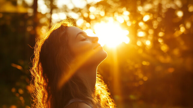 Experiencing reiki healing under warm natural sunlight during a peaceful moment of relaxation in nature