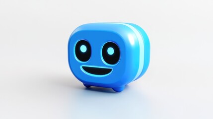 Obraz premium Smiling Blue Robot on Neutral Background with Minimalist Design and Friendly Appearance