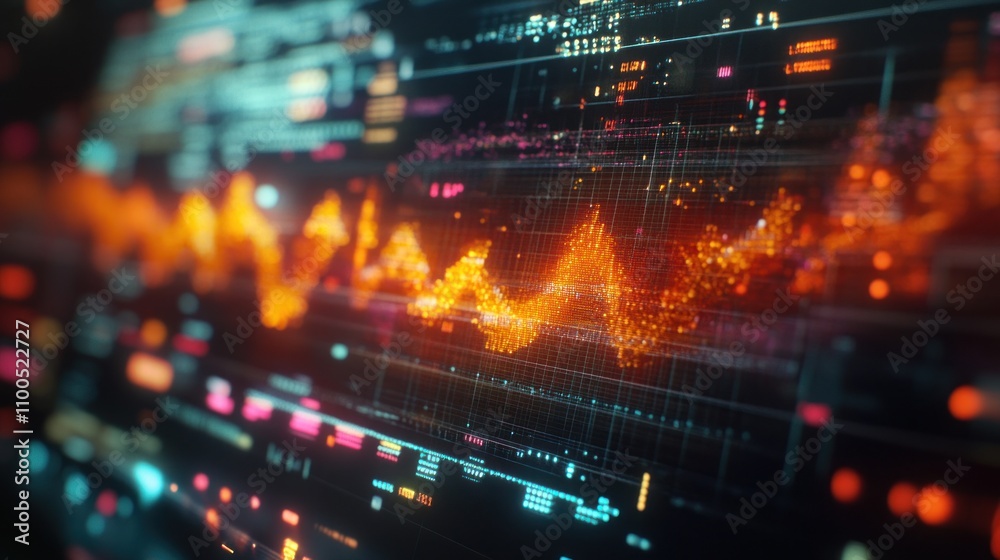 Poster vibrant data visualization of graphical analytics and dynamic information display