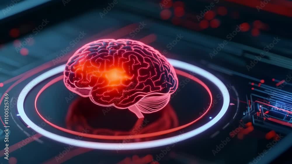 Poster brain on future circuit board. artificial intelligence, ai and deep learning. futuristic digital tec