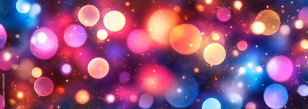 Poster Colorful bokeh lights create a festive atmosphere in a night setting with vivid hues and soft focus effects