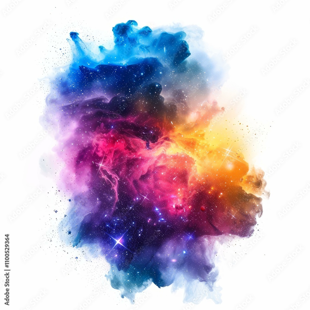 Canvas Prints colorful cloud of stardust and stars exploding against a white background