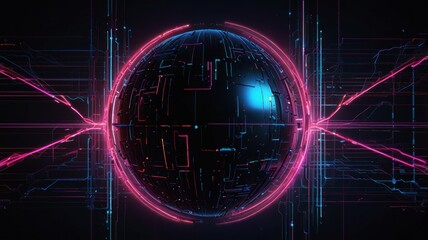 Obraz premium Futuristic digital sphere with glowing circuit lines and energy streams.