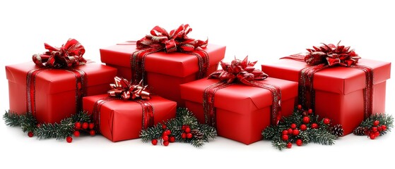 Set of delicately arranged Christmas gifts and decorations. There is space for text, such as New Year wishes or important messages. Perfect for use as a New Year card background for special occasions.