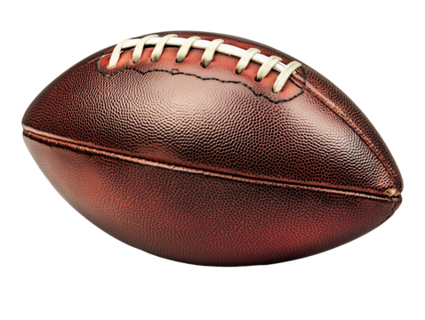 Classic brown leather football resting on a transparent surface