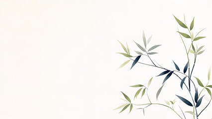 Fototapeta premium Minimalist botanical background with green bamboo leaves on a light surface with copy space