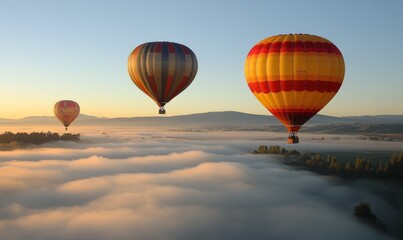 Obraz premium Hot Air Balloons Floating Above Clouds