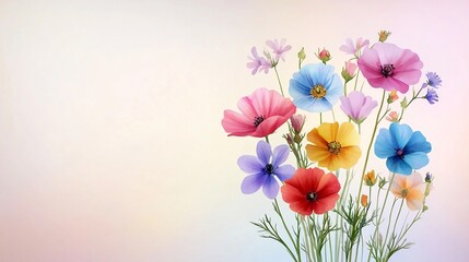 Fototapeta premium Vibrant Watercolor Bouquet of Wildflowers with Dreamy Pastel Gradient Background
