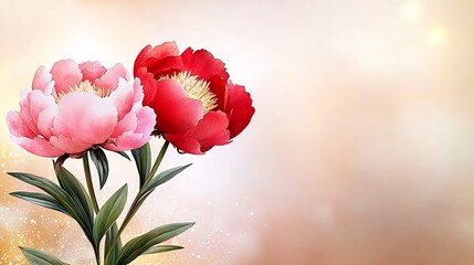 Obraz premium Vibrant Watercolor Peonies in Warm Glowing Hues