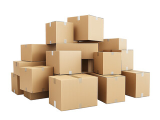 Fototapeta premium Stacked cardboard boxes ready for shipping at a warehouse during daytime isolated on transparent background