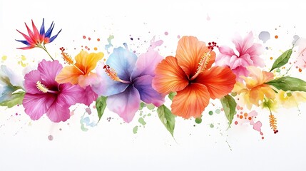 Obraz premium Vibrant and Chaotic Tropical Floral Watercolor Art Design