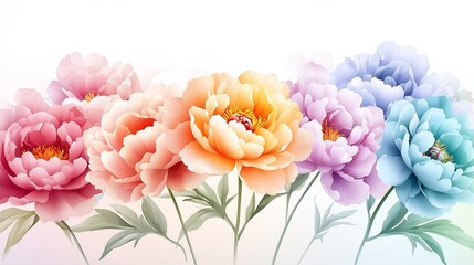Fototapeta premium A Vibrant Bouquet of Peonies in Soft Watercolor Tones on a Dreamy Pastel Background
