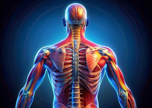 3D Illustration of Spinalis Thoracis Muscles on X-ray Showing Detailed Musculature and Structure for Educational Purposes in Anatomy and Medical Studies