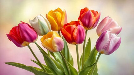 Fototapeta premium A Vibrant Bouquet of Dreamy Watercolor Tulips in Ethereal Lighting
