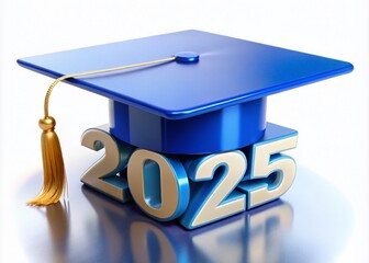 3D Render of Graduation Cap with Class of 2025 on a White Background for Educational Celebrations and Events