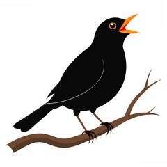 Obraz premium A stunning vector illustration of a European Blackbird singing harmoniously while perched on a tree branch, ideal for nature, birdwatching, and wildlife-themed projects