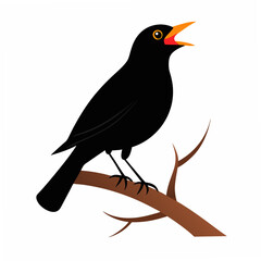 A stunning vector illustration of a European Blackbird singing harmoniously while perched on a tree branch, ideal for nature, birdwatching, and wildlife-themed projects
