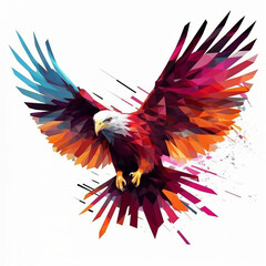 Obraz premium Polygonal multicolor image of a flying eagle.