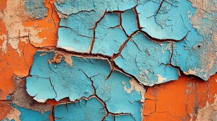 Obraz premium Cracked and Peeling Blue and Orange Paint on a Surface