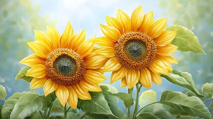 Obraz premium Vibrant Sunflower Blooms in Watercolor Style Landscape