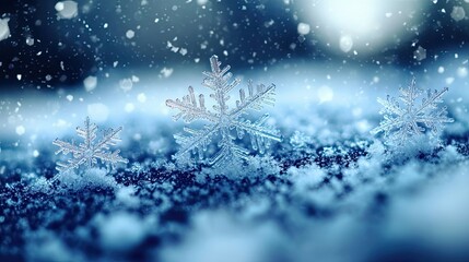 Delicate Snowflake with Intricate Details Against a Blurred Blue Background