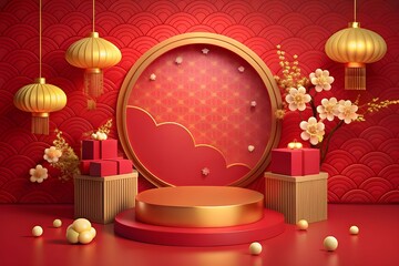 lunar year podium background display for product