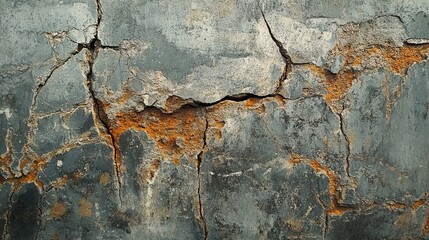 Obraz premium Weathered Grey Concrete Wall with Cracks and Rust