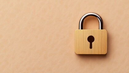 Fototapeta premium A close-up image of a wooden padlock on a beige background, symbolizing security and protection.